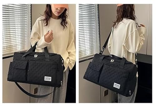 Bolsa de Viagem Esportiva Feminina, Grande Capacidade, Compartimento com Zíper (preto)