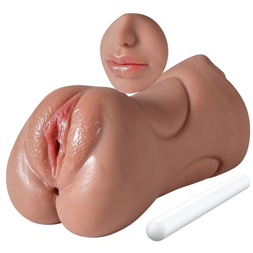 Image of 3 in 1 Pocket Pussy Male Masturbator, Adult Sex Toys with 3D Textured Vagina & Tight Anus & Drying Stick, Sex Doll Male Blowjob Stroker with Real Mouth Tongue for Man Masturbation Pleasure(Wheat)