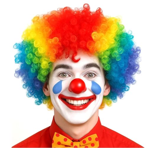 KOQAIIZ Bunte Clown Perücke für Kinder, Clown Lockenperücke,...