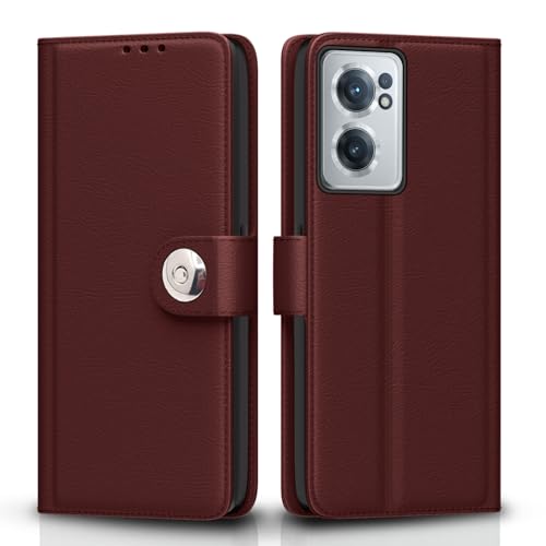Image of Pikkme Flip Cover for OnePlus Nord CE 2 5G Leather Finish | Inside TPU with Card Pockets | Wallet Stand and Shock Proof | Complete Protection Button Flip Case (Brown)