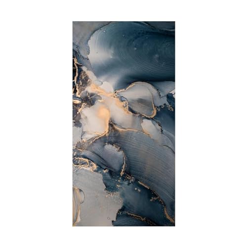 Triptyque peintures grande taille marbre bleu doré abstrait 60x120 - 4