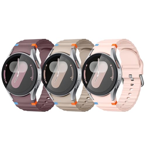 Acextro 3 Pack Sport Band Compatible for Galaxy Watch 7 Bands 44mm 40mm, Samsung Galaxy Watch FE/6/5/4 Classic(40mm-47mm) No Gap Soft Silicone Replacement Strap for Men & Women