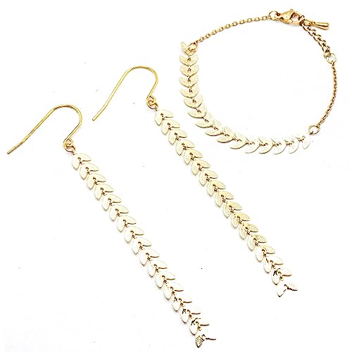 Parure bracelet boucles d'oreilles dorées, le cadeau idéal pour elle