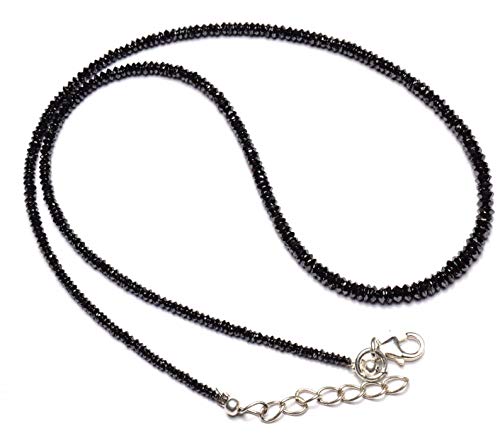 WORLD WIDE GEMSNatural Super Quality Black Diamond Beads Necklace 15" Full Strand 2 to 3.5MM Size Disc Shape Faceted Rondelle Beads Necklace Silver Clasp