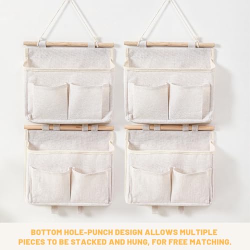 Dulynva 3 Stück Hängeorganizer, Wandorganizer,Hohe Kapazität Hängeaufbewahrung Tür Organizer, Leinen Aufbewahrung Hängend für Zuhause, Büro, Beige
