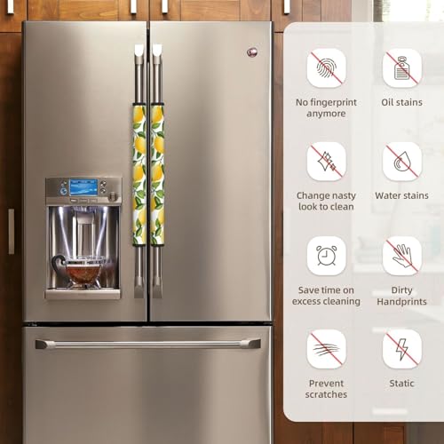 Image of Lemon Refrigerator Door Handle Covers Neoprene Fridge Door Handle Covers Washable Non-Slip Protector for Fridge Dishwasher Appliance Handle Covers, Keep Your Kitchen Clean,2 Packs