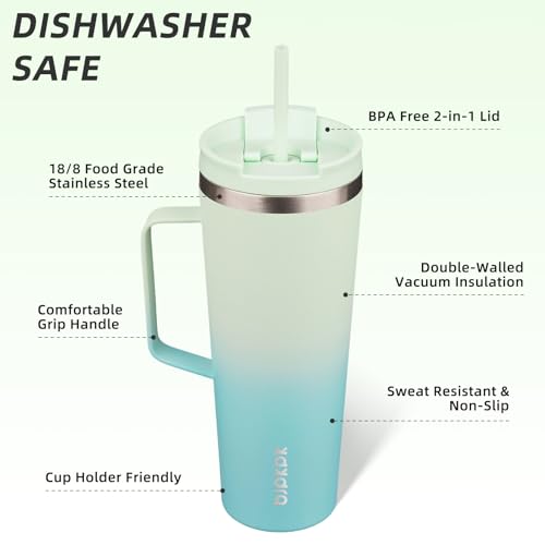 Image of BJPKPK 26oz Insulated Tumbler with Handle, Lid & Straw, Stainless Steel