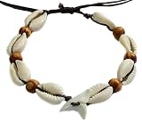 Swimmi Genuine Mako Shark Tooth Bracelet, Handmade Cowrie Shells Bracelet Beach Jewelry for Men Women EA390-B