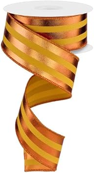 Metallic Vertical Stripes Wired Edge Ribbon, 1.5" x 10 Yards Dark Yellow, Copper