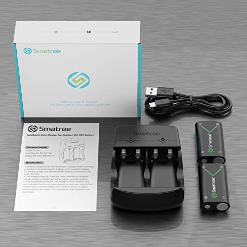 Smatree Batería de Controlador Recargable y Cargador Dual USB para Xbox One, Elite, S, X, Series X, Series S