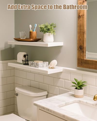 2-layer Wandregal, Wandregal Weiß, Schweberegal 40 x 15 x 1.5 cm, Weiß Wand Regal, Schwebendes Regal, Modern Einfach Wandboard, Regal Wand Geeignet für Schlafzimmer, Küchen, Büros, Wohnzimmer usw