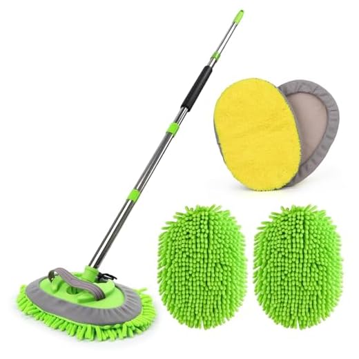 62'' Microfiber Car Wash Brush Mop Kit Sponge with Long Handle, Chenille Car Cleaning Brush Supplies Car Windshield Cleaner Pads for Car Rv SUV Truck Boat Bus Non-Scratches