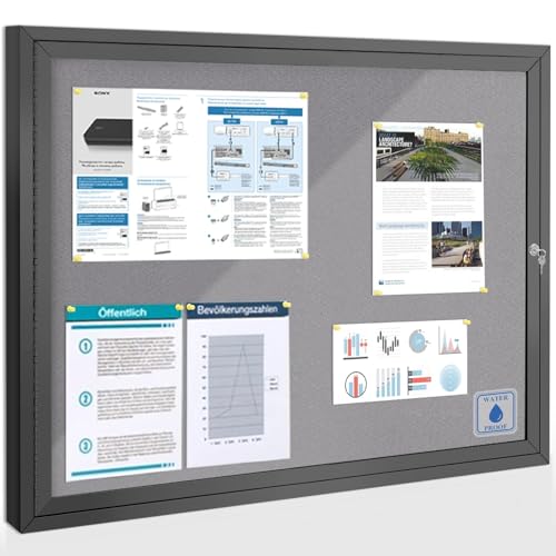 Swansea Outdoor Lockable Notice Board, Tamperproof External Wall Display Pin Board with Locking Door for Office School Store Community Center, Black Aluminum, 95x71cm(8xA4)-A1