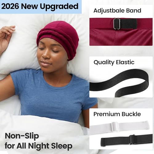 Image of Ababalaya Upgraded Satin Lined Halo Turban Durag for Men &Women Sleeping Bonnet PRE-Tied Headwraps for Hair Loss