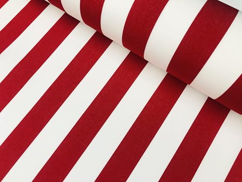 Tissu Dralon rayures rouges et blanches 160 cm de large au mètre