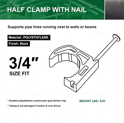 Highcraft Jhook34-50 Half Clamp J-Hook With Nail For Pex Tubing Pipe Support, 3/4 In. Black (50 Pack) #TOP5