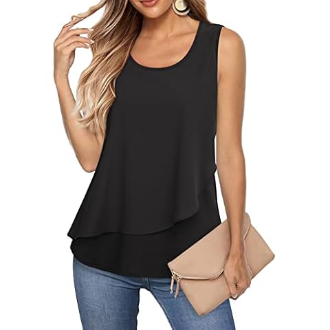 Messic Womens Sleeveless Tops: Chiffon Sleeveless Tops for Women - Tunic Tank Tops for Women - Swing Tops for Women Black XL Cover