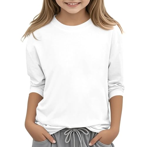 Teen Girls Floral 3/4 Length Sleeve Top Summer Crewneck Casual Athletic Blouse for Kids Soft (White #7, 10-11 Years)