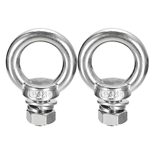 Image of uxcell Lifting Eye Bolt, 2 Sets M8x15mm Eye Bolt with Nut Washer 304 Stainless Steel Shoulder Lifting Ring Eye Bolt for Hanging Item