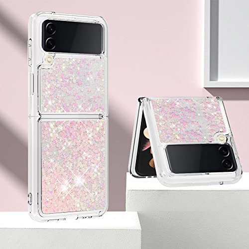 Cotdinfor Compatible With Samsung Galaxy Z Flip 4 Case Glitter Liquid Cute Clear Phone Case Floating Quicksand Shockproof Protective Bumper Soft Tpu Case For Samsung Galaxy Z Flip 4 5G Star Pink Yb #TOP5