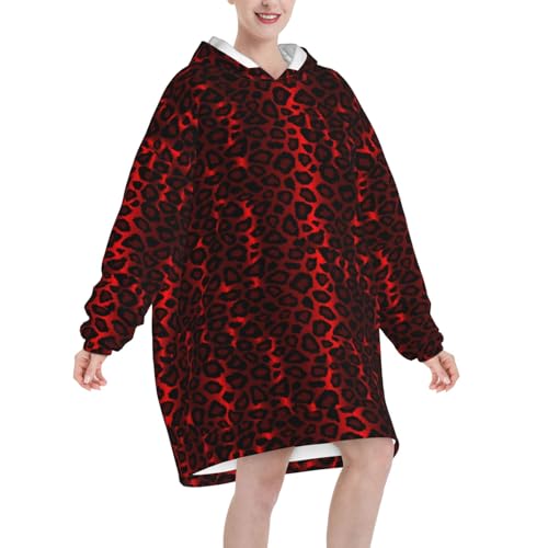 Sweat à capuche couverture léopard rouge style plaid géant unisexe - 2