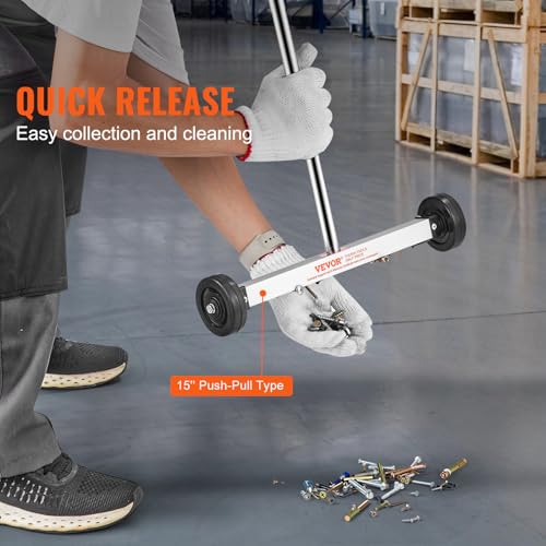 VEVOR Magnetic Sweeper with Wheels, 15inch Mini Magnetic Sweeper, 8 lbs Capacity, Adjustable Handle, Lightweight Magnetic Pickup Sweeper to Pick Up Nails and Screws, Easy Cleanup of Workshop Garage by VEVOR - Image 4