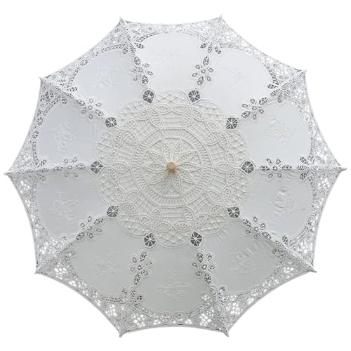 Paraguas decorativo de encaje blanco con mango de madera estilo princesa vintage