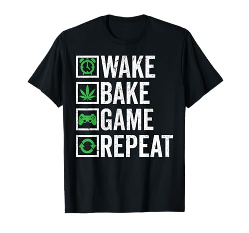 Wake Bake Game Repeat 420 Weed Cannabis THC Stoner Gift T-Shirt