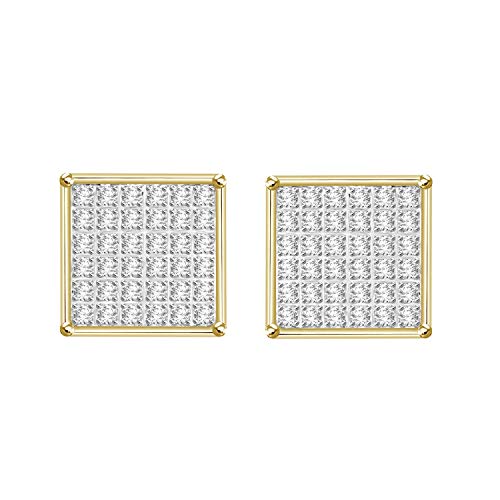 1/4 cttw Round Diamond Square Cluster Unisex Yuva Stud Earrings In 10kt Gold