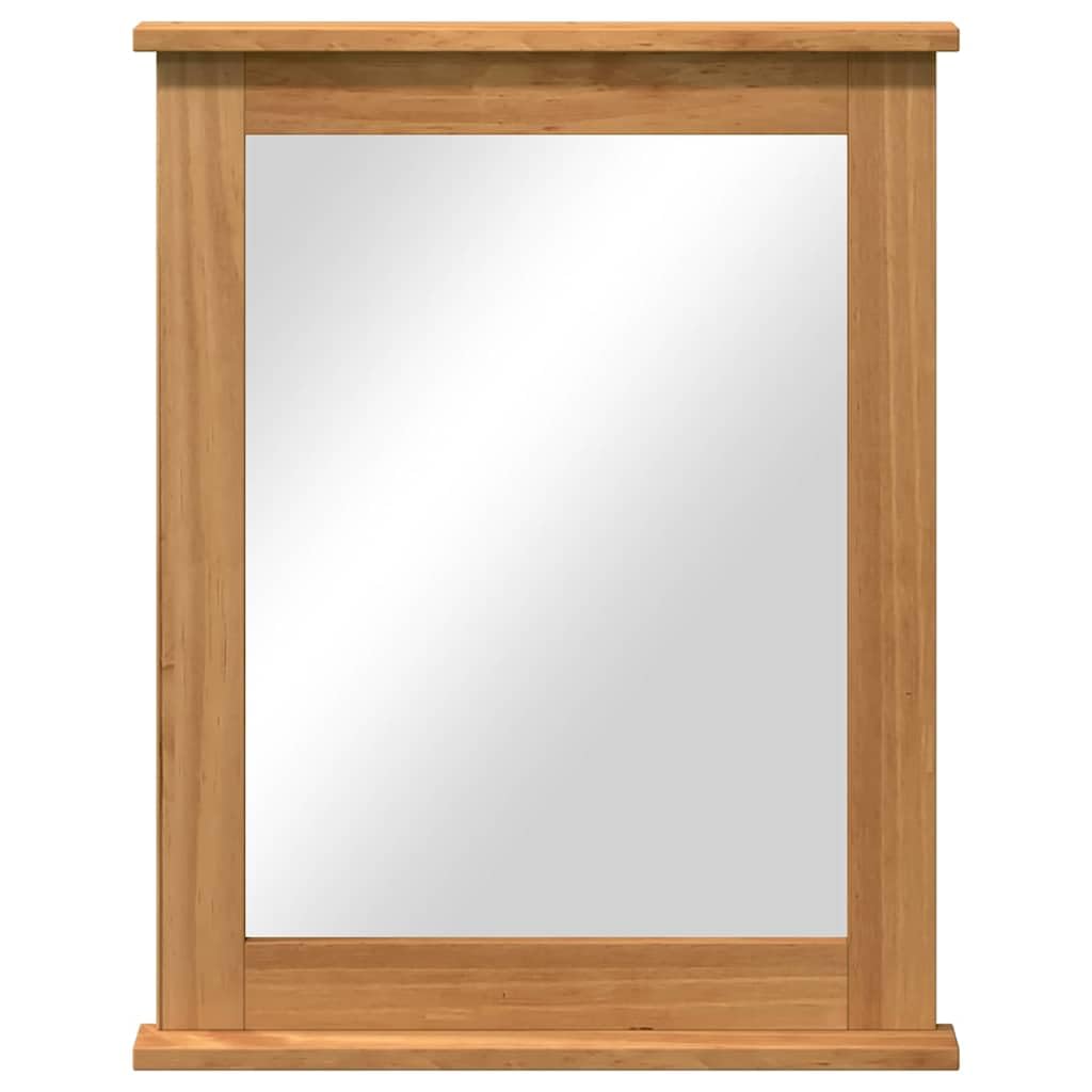 Lustro VIGO miodowo-brązowe z litego drewna sosnowego, 55,5 x 5 x 70 cm, prostokątne, lustro ścienne do łazienki, sypialni, korytarza, z metalowymi uchwytami i wyraźnym odbiciem światła