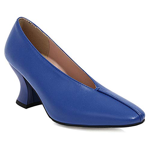 VOKLIN Women's Comfy Kitten Low Heels Dress Pumps Fashion Square Toe Slip On Formal Work Office Pump Shoes