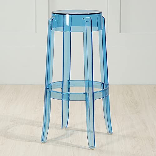Taburete de bar acrílico moderno apilable transparente sin respaldo, asiento de plástico de 30 pulgadas de alto para sala de estar, dormitorio, oficina, baño, color azul