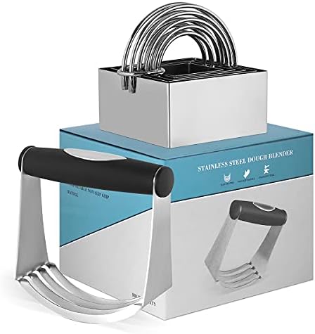 HUINF Pastry Cutter Set, Stainless Steel Pastry Blender and 5 Pieces Square-Shaped Biscuit Cutter with Handle,Cookie Cutter & Dough Blender Professional Kitchen Dough Tools for Baking