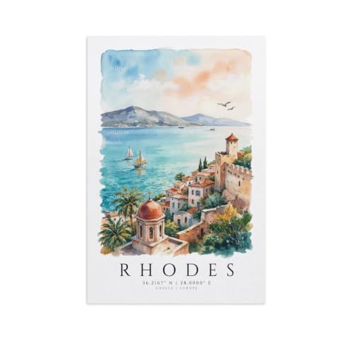 Rhodes poster de voyage aquarelle vintage 60x90cm pour decoration murale