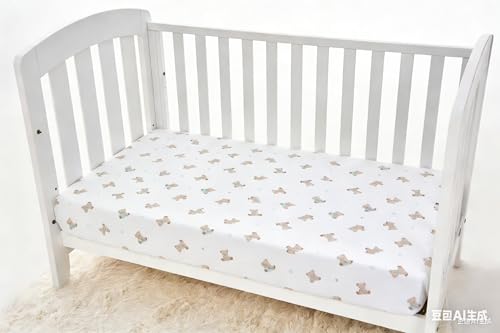 Image of American Baby Company Cotton Fitted Crib Sheet 52x28, Bear | 100% Natural Cotton Crib and Toddler Bed Sheets, Soft, Breathable & Hypoallergenic, Gentle on Skin, Neutral for Boys & Girls