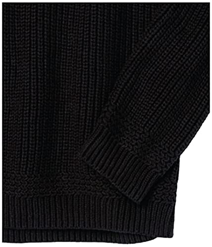 Image of Cable Stitch Women's Half Zip Cotton Pullover Sweater - Solid V-Neck Collar Loose Rib-Knit Long Sleeve Top