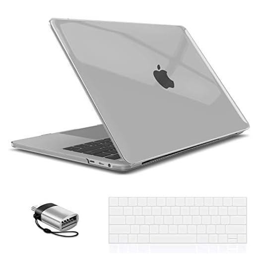 IBENZER Compatible with MacBook Pro 15 Inch Case 2019 2018 2017 2016 A1990 A1707, Hard Shell Case with Keyboard Cover & Type C Adapter for Mac Pro 15 Touch Bar, Crystal Clear, T15CYCL+1TC A