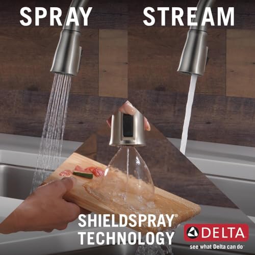 Delta Ophelia Brushed Nickel Kitchen Faucet with Pull Down Sprayer, Modern Single Hole Kitchen Sink Faucet, Single Handle, SpotShield Stainless 19888Z-SP-DST - Image 8