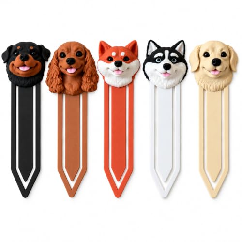 Image of 5 Pack Cute Dog Bookmarks, Unique 3D Page Markers for Readers & Gifting