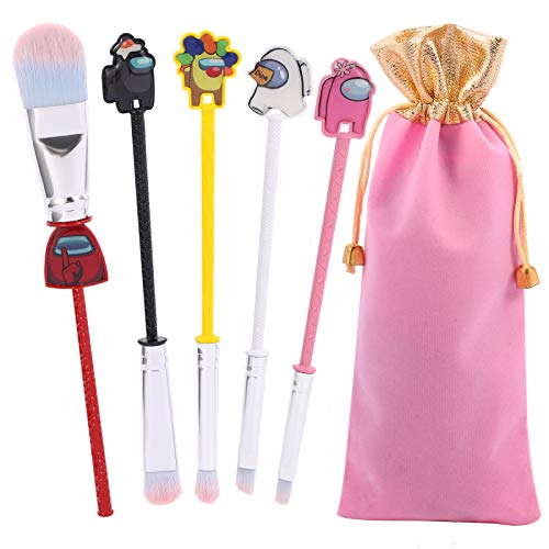 Professional Astronaut Makeup Brushes Set - 5pcs Game Peripheral Among Us Metal Handle Makeup Brushes in Different Color, Hot Game Series Makeup Brushes Gift for Fans (Among US)