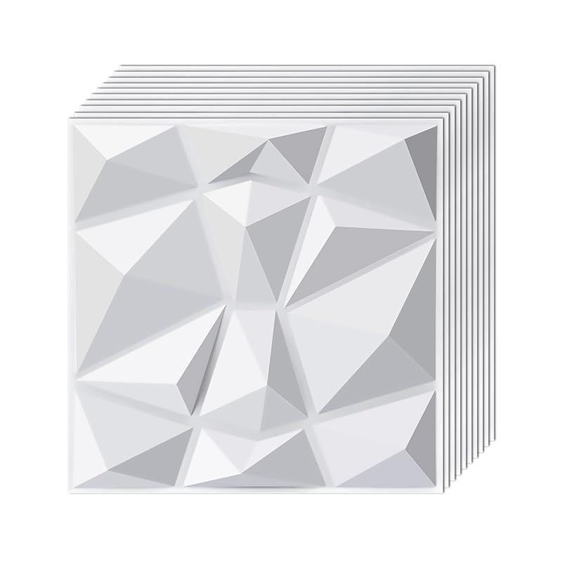 Tarwanear 3D Wall Panels Diamond Textured PVC Wall Panels,12"x12" Matt White Wall Panels for Living Room,Office,Bedroom,Kitchen（10 Pack）