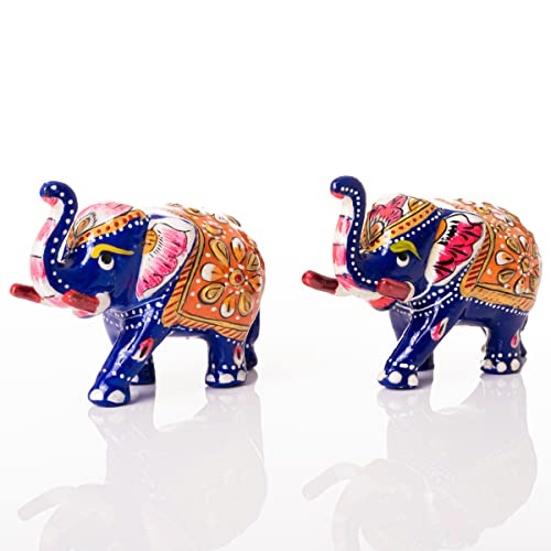 Minakari Traditional Indian Rajasthani Décor Hand Painted Festive Decoration Showpiece for Table Home Office and Gifting (Blue Elephant Set of 2) - Image 5