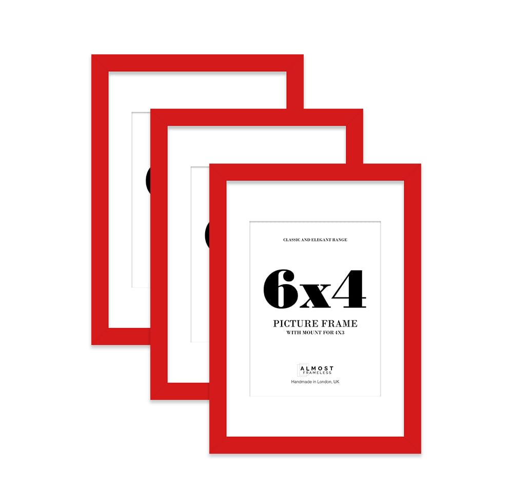 Red Picture Frame 6x4 With 4x3 Mount for Photos - Wall & Table Display, Landscape or Portrait, 3 Pack