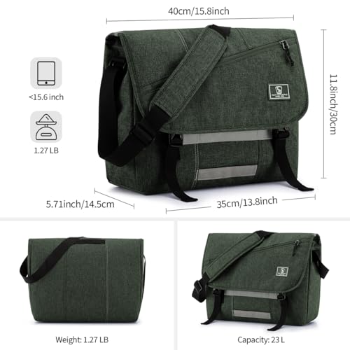 OIWAS Messenger Bag - 15.6 Inch Messenger Bag Men, Satchel Bags for Women, Lightweight Computer Bag, School Book Bag (Dark Green, 15.6 Inch) by OIWAS - Image 2