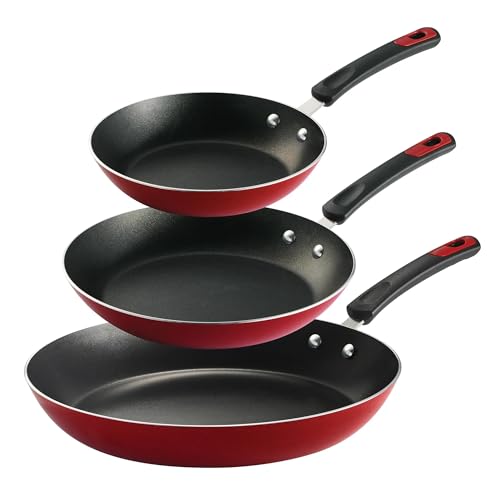 Image of TnLoji Metallic Red 3 Pk Aluminum Nonstick Fry Pans