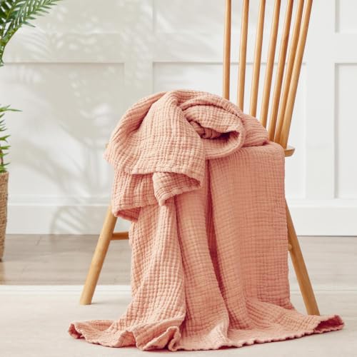Image of 100% Cotton Muslin Blanket Twin 60 inch x 80 inch, Breathable and Lightweight Cotton Twin Blankets for Couch, Soft Cooling Summer Gauze Blanket for Adults All Season, Dusty Pink