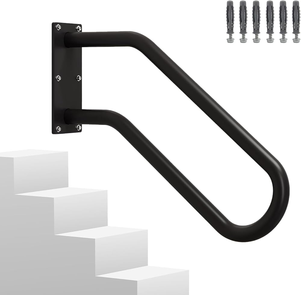 LQSYBHD Hand Rails for Outdoor Steps, Stair Railing Indoor & Outdoor Wall Mount U-Shaped Stair Handrails for 1-3 Steps, Railing for Kids, Elderly, Pregnant Women, Disabled(Size:1Pcs,Color:Black)