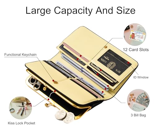 Cockatoo Large Wallet for Women, Nappa Leather Bifold Ladies Purse with Kiss-Lock Coin Pocket and ID Window (Rumba Red)3