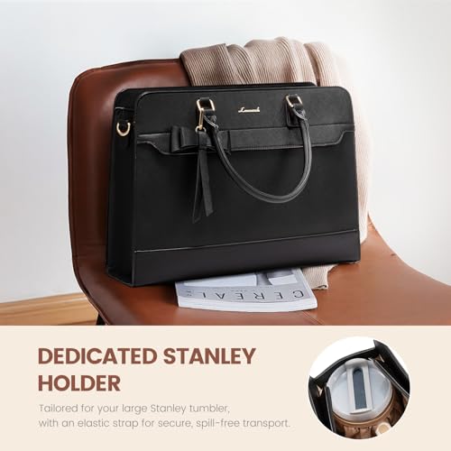 LOVEVOOK Laptop Bags for Women, 17.3 Inch Ladies Handbags Large Work Tote Bags with Compartments, PU Leather Womens Handbag Shoulder Bag for Office School Business Shopping, Black - Image 2