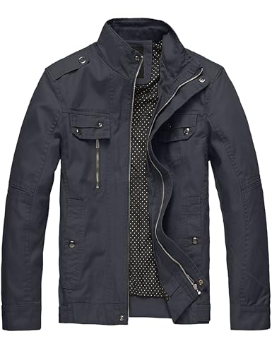wantdo Men's Cotton Lightweight Jacket Military Jacket Casual Field Coat Windbreaker Gray Medium